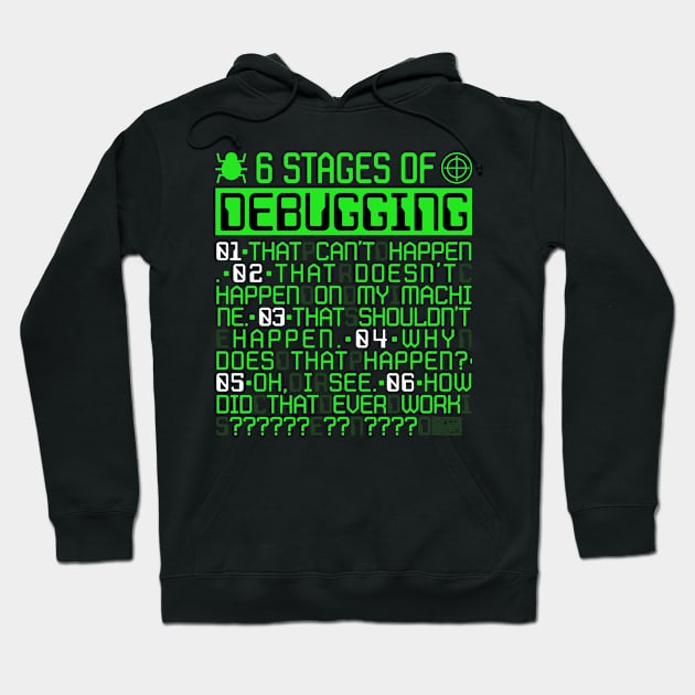 6 Stages of Debugging IT Coding Debugger Programmer Hoodie by porcodiseno